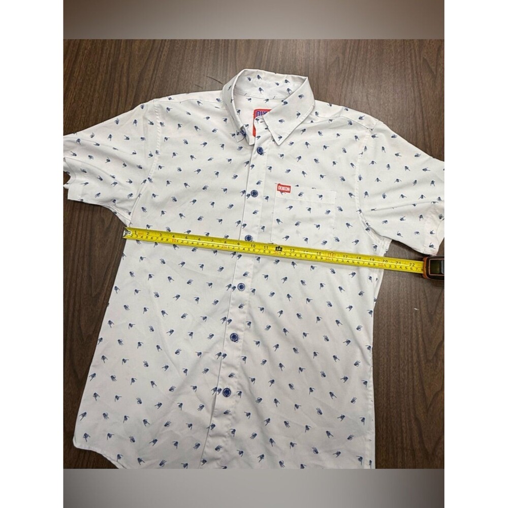 DIXXON “Brolingual” White Short-Sleeve Button-Down with Blue Mini Print - Picture 4 of 6